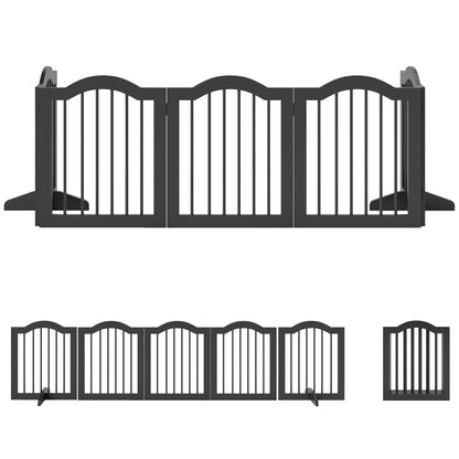 5-Piece Dog Gate, 103 x 24 in Folding Gate with Door, Freestanding Safety Gate with 2 Support Feet for Kitchen and Hallway, Black