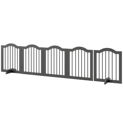 5-Piece Dog Gate, 103 x 24 in Folding Gate with Door, Freestanding Safety Gate with 2 Support Feet for Kitchen and Hallway, Black