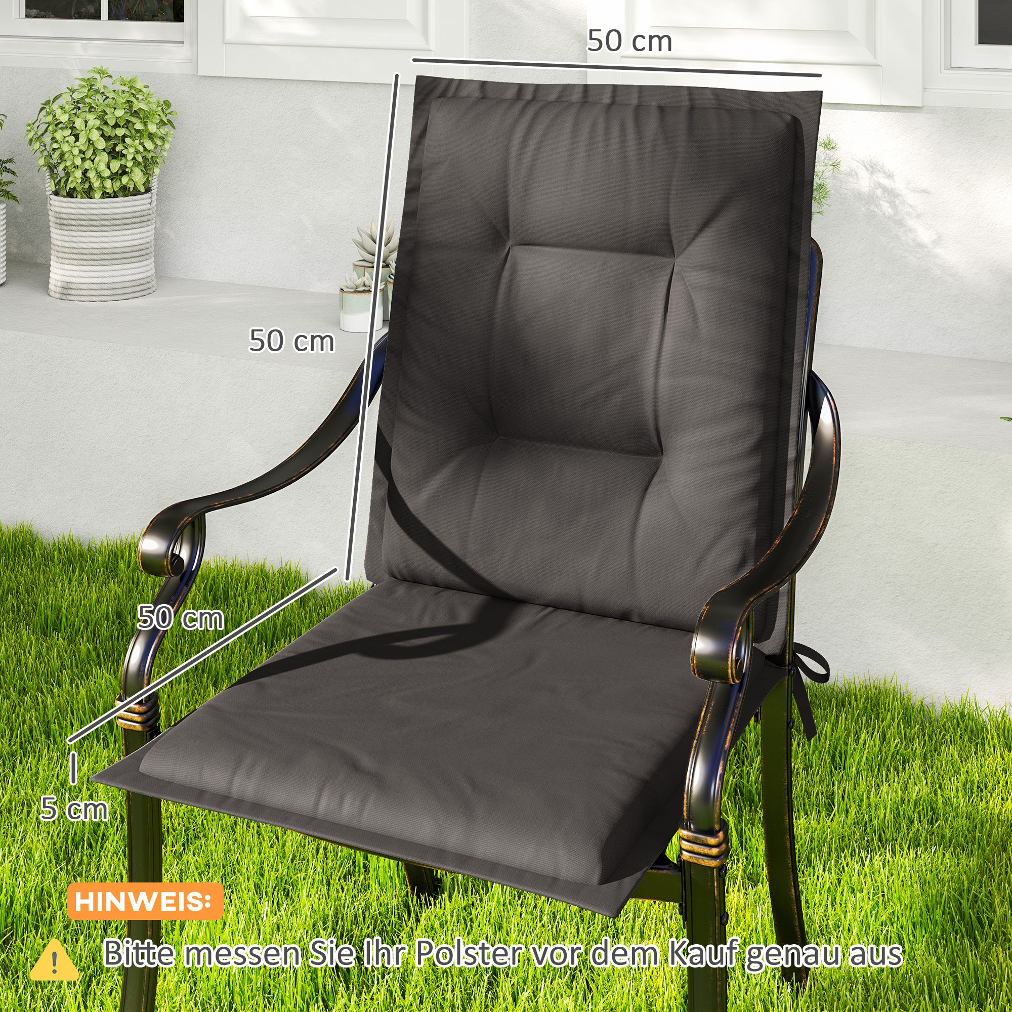 Set of 4 Seat Cushions 108 x 50 x 5 cm Chair Cushions with Straps, Outdoor Indoor Seat Cushion, Seat Pads, Bench Pads for Garden Furniture, Dining Chair, Armchair, Dark Gray