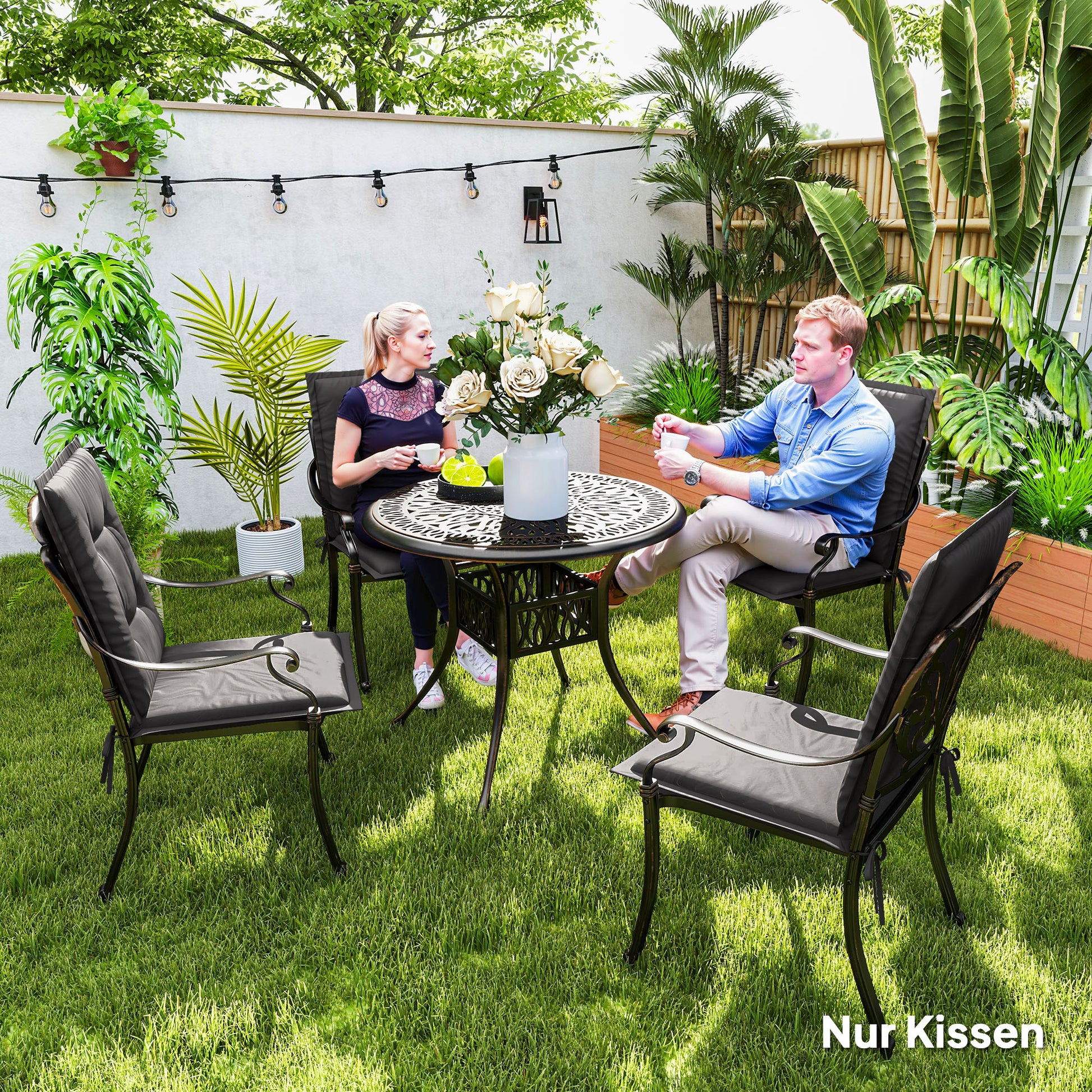 Set of 4 Seat Cushions 108 x 50 x 5 cm Chair Cushions with Straps, Outdoor Indoor Seat Cushion, Seat Pads, Bench Pads for Garden Furniture, Dining Chair, Armchair, Dark Gray