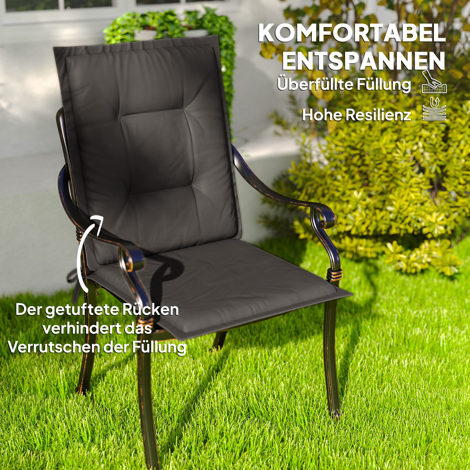 Set of 4 Seat Cushions 108 x 50 x 5 cm Chair Cushions with Straps, Outdoor Indoor Seat Cushion, Seat Pads, Bench Pads for Garden Furniture, Dining Chair, Armchair, Dark Gray