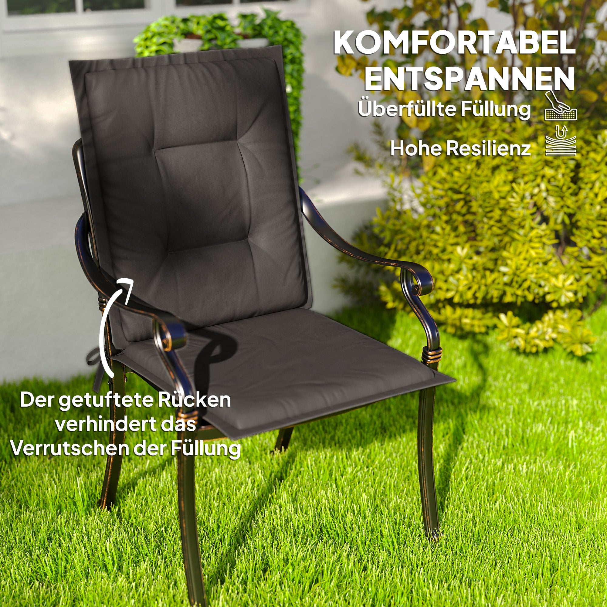 Set of 4 Seat Cushions 108 x 50 x 5 cm Chair Cushions with Straps, Outdoor Indoor Seat Cushion, Seat Pads, Bench Pads for Garden Furniture, Dining Chair, Armchair, Dark Gray