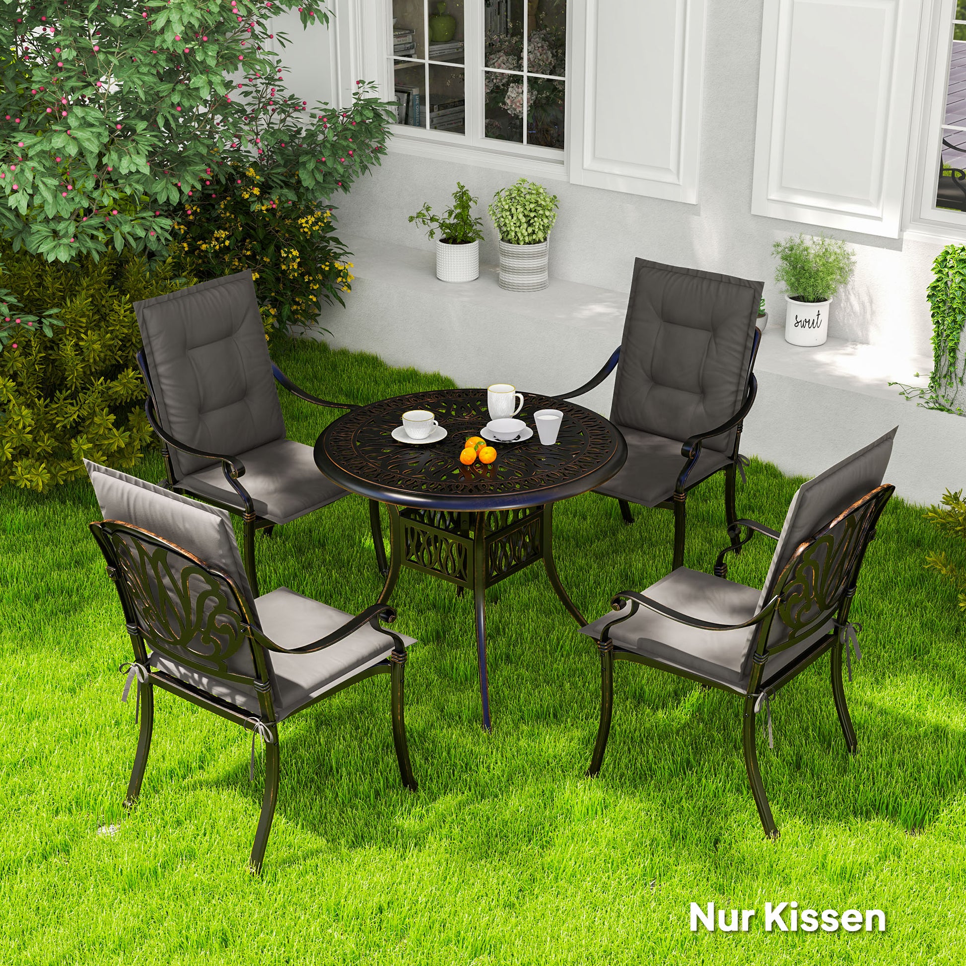 Set of 4 Seat Cushions 108 x 50 x 5 cm Chair Cushions with Straps, Outdoor Indoor Seat Cushion, Seat Pads, Bench Pads for Garden Furniture, Dining Chair, Armchair, Dark Gray