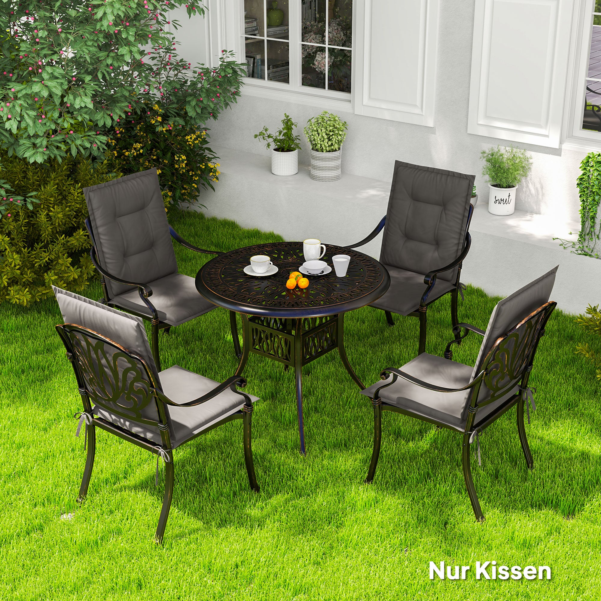 Set of 4 Seat Cushions 108 x 50 x 5 cm Chair Cushions with Straps, Outdoor Indoor Seat Cushion, Seat Pads, Bench Pads for Garden Furniture, Dining Chair, Armchair, Dark Gray