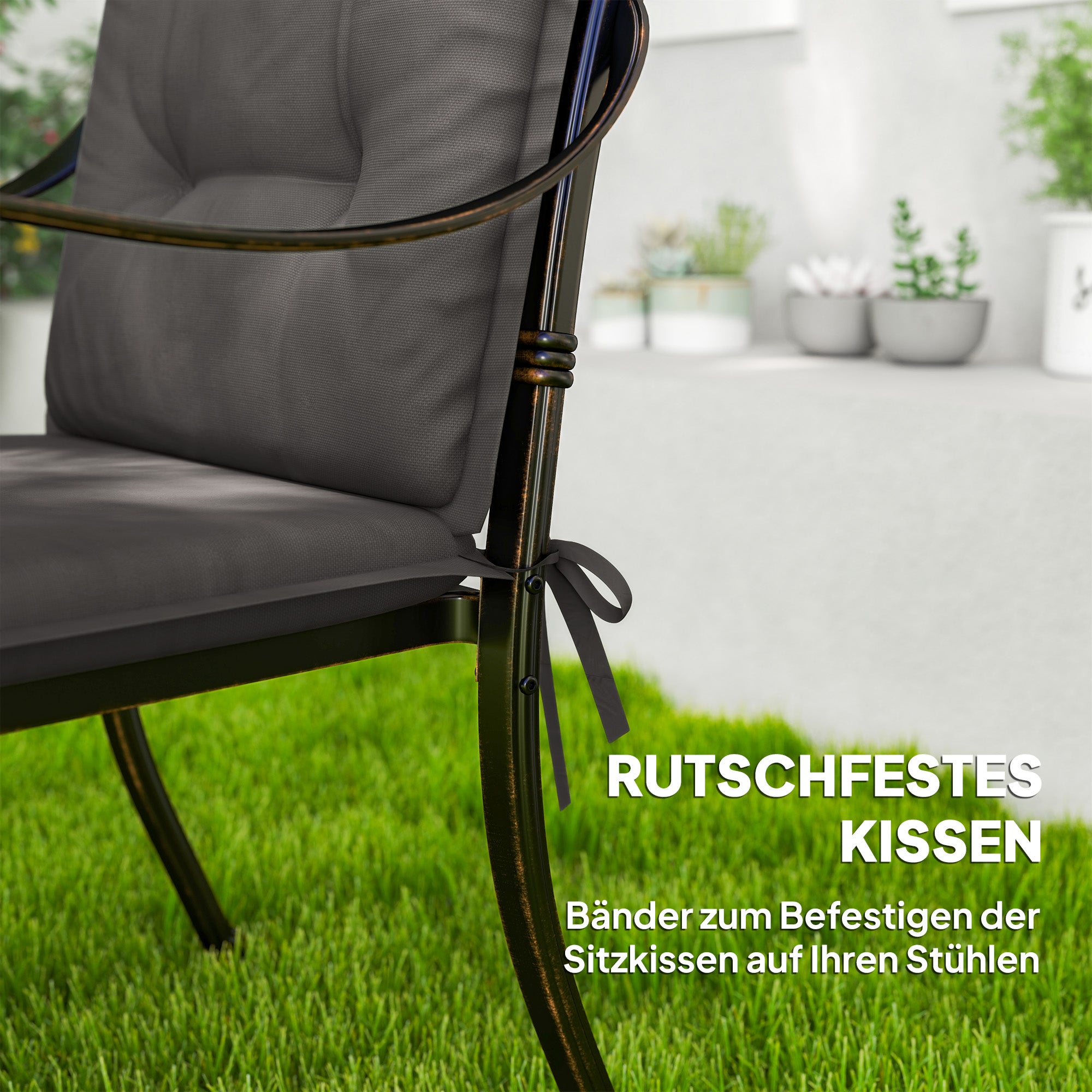 Set of 4 Seat Cushions 108 x 50 x 5 cm Chair Cushions with Straps, Outdoor Indoor Seat Cushion, Seat Pads, Bench Pads for Garden Furniture, Dining Chair, Armchair, Dark Gray