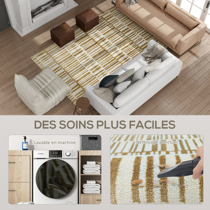 200 x 140 cm Short Pile Living Room Rug, Machine Washable, Hypoallergenic, for Living Room, Bedroom, Office, Yellow