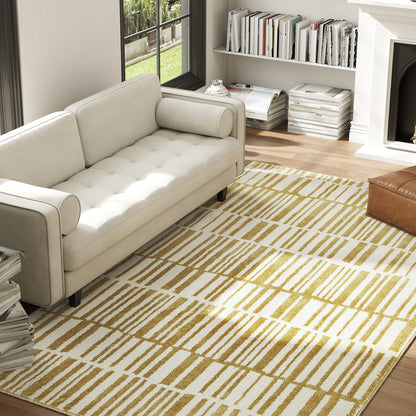 200 x 140 cm Short Pile Living Room Rug, Machine Washable, Hypoallergenic, for Living Room, Bedroom, Office, Yellow