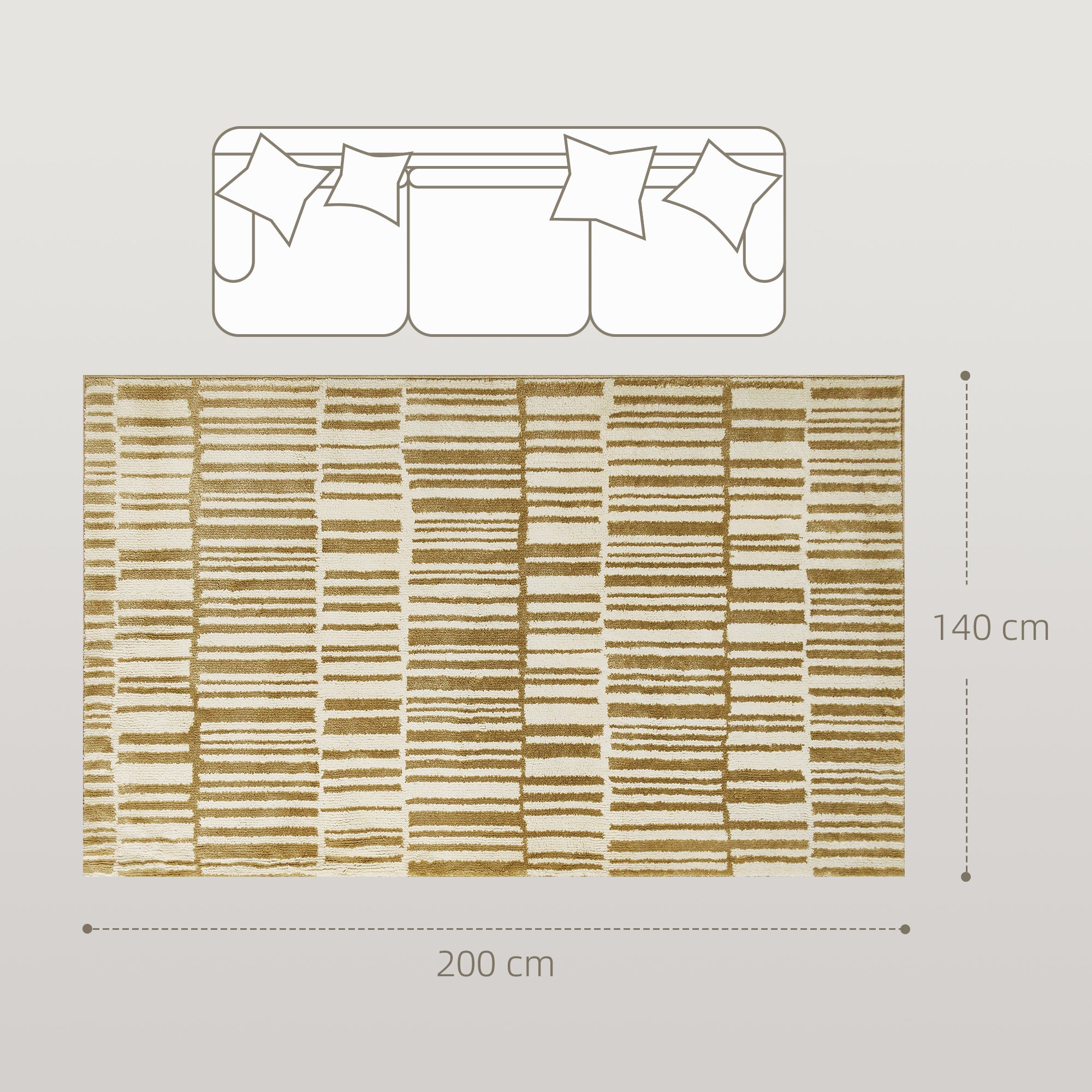 200 x 140 cm Short Pile Living Room Rug, Machine Washable, Hypoallergenic, for Living Room, Bedroom, Office, Yellow