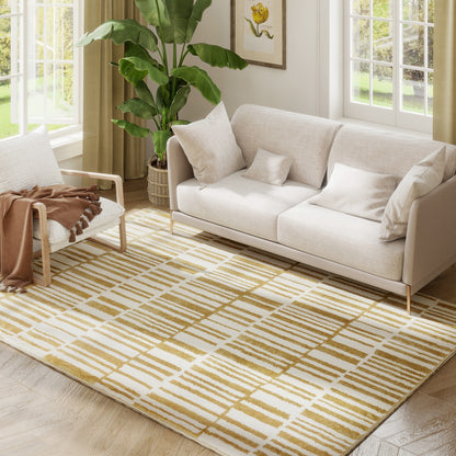 200 x 140 cm Short Pile Living Room Rug, Machine Washable, Hypoallergenic, for Living Room, Bedroom, Office, Yellow