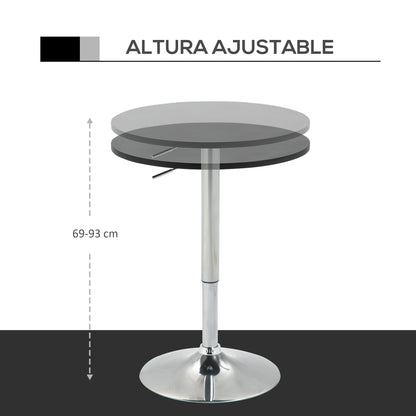 Adjustable Bar Table with Round Non-Slip Base for Kitchen Dining Ø60x69-93 cm Black