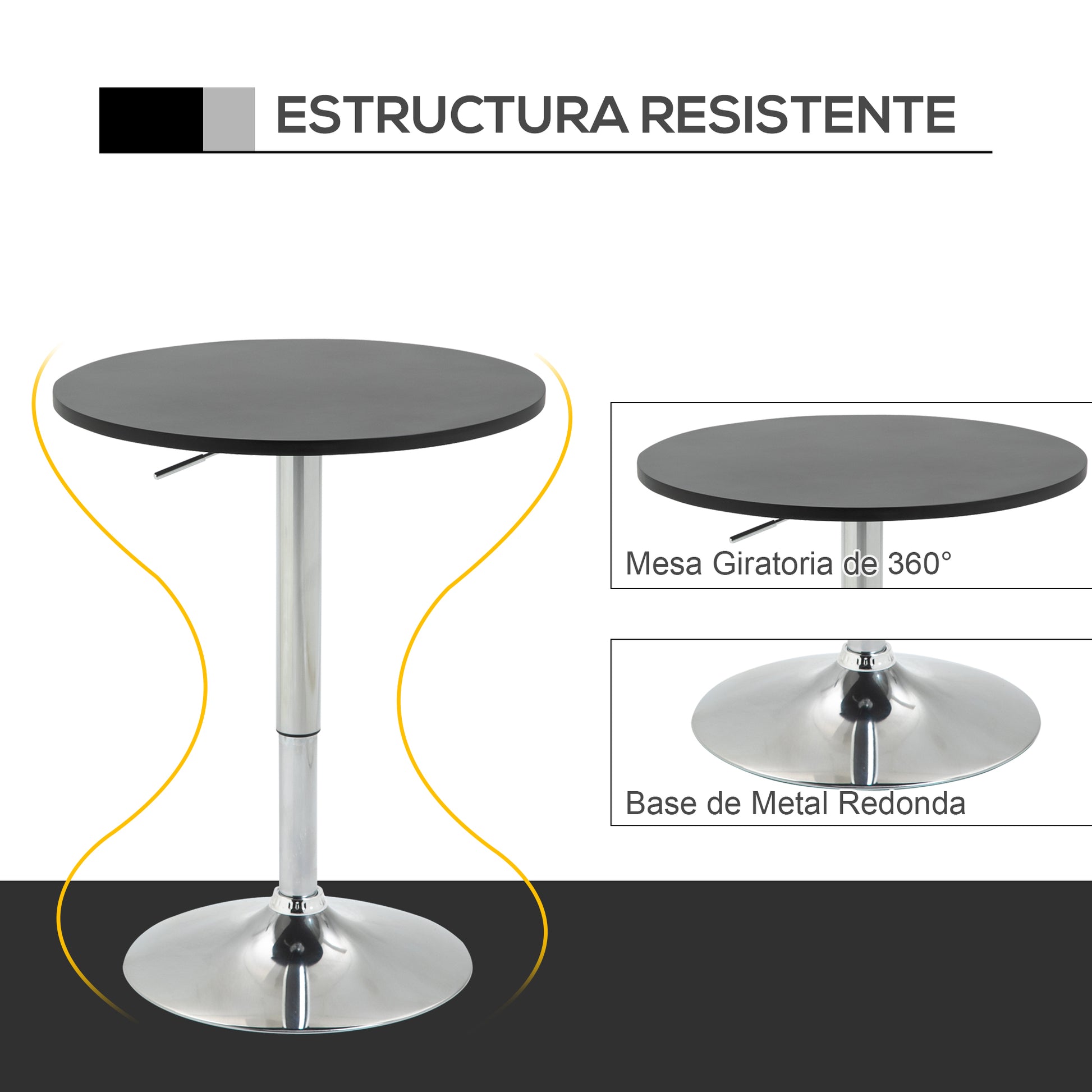 Adjustable Bar Table with Round Non-Slip Base for Kitchen Dining Ø60x69-93 cm Black