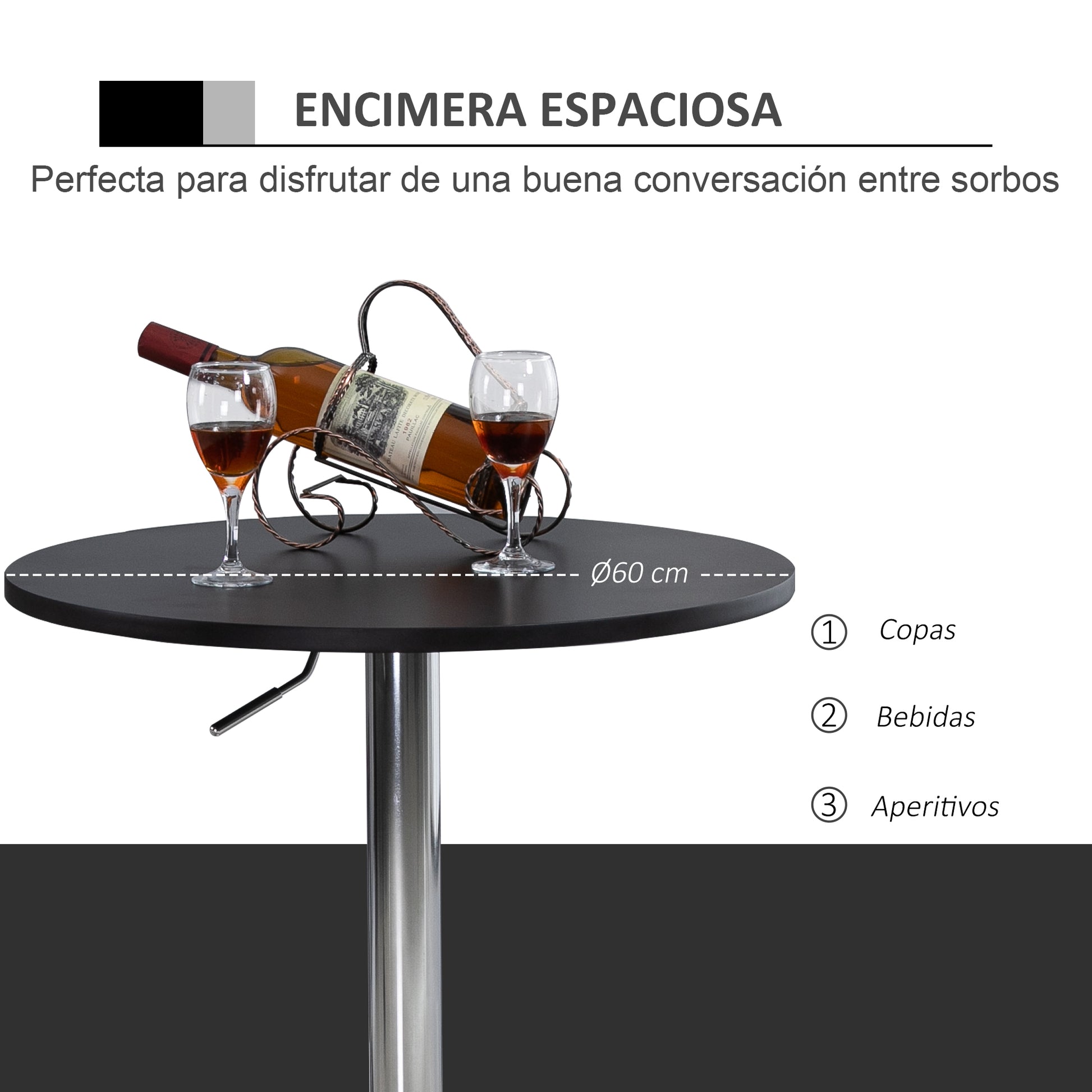 Adjustable Bar Table with Round Non-Slip Base for Kitchen Dining Ø60x69-93 cm Black