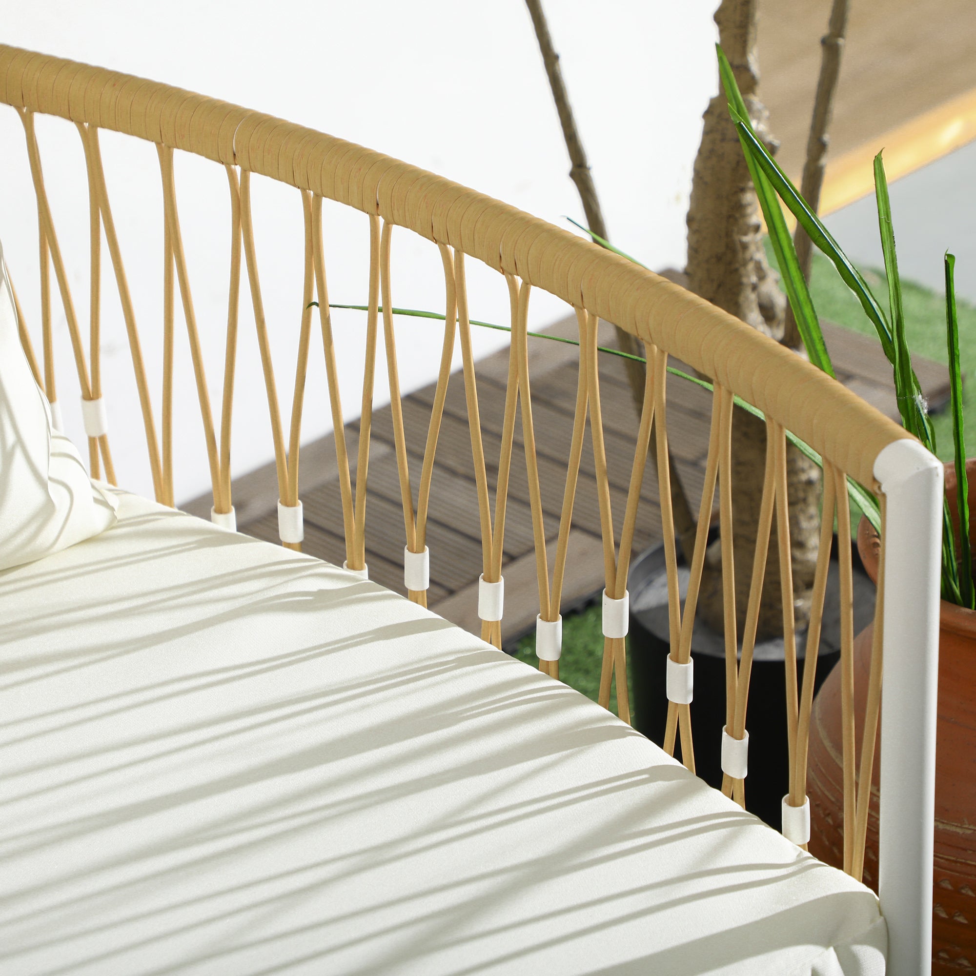 3-Piece Rattan Garden Furniture Set, Patio Set with 2 Garden Chairs, Coffee Table, Balcony Furniture Set with Cushions, for Balcony, Terrace, Yellow+Cream