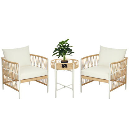 3-Piece Rattan Garden Furniture Set, Patio Set with 2 Garden Chairs, Coffee Table, Balcony Furniture Set with Cushions, for Balcony, Terrace, Yellow+Cream