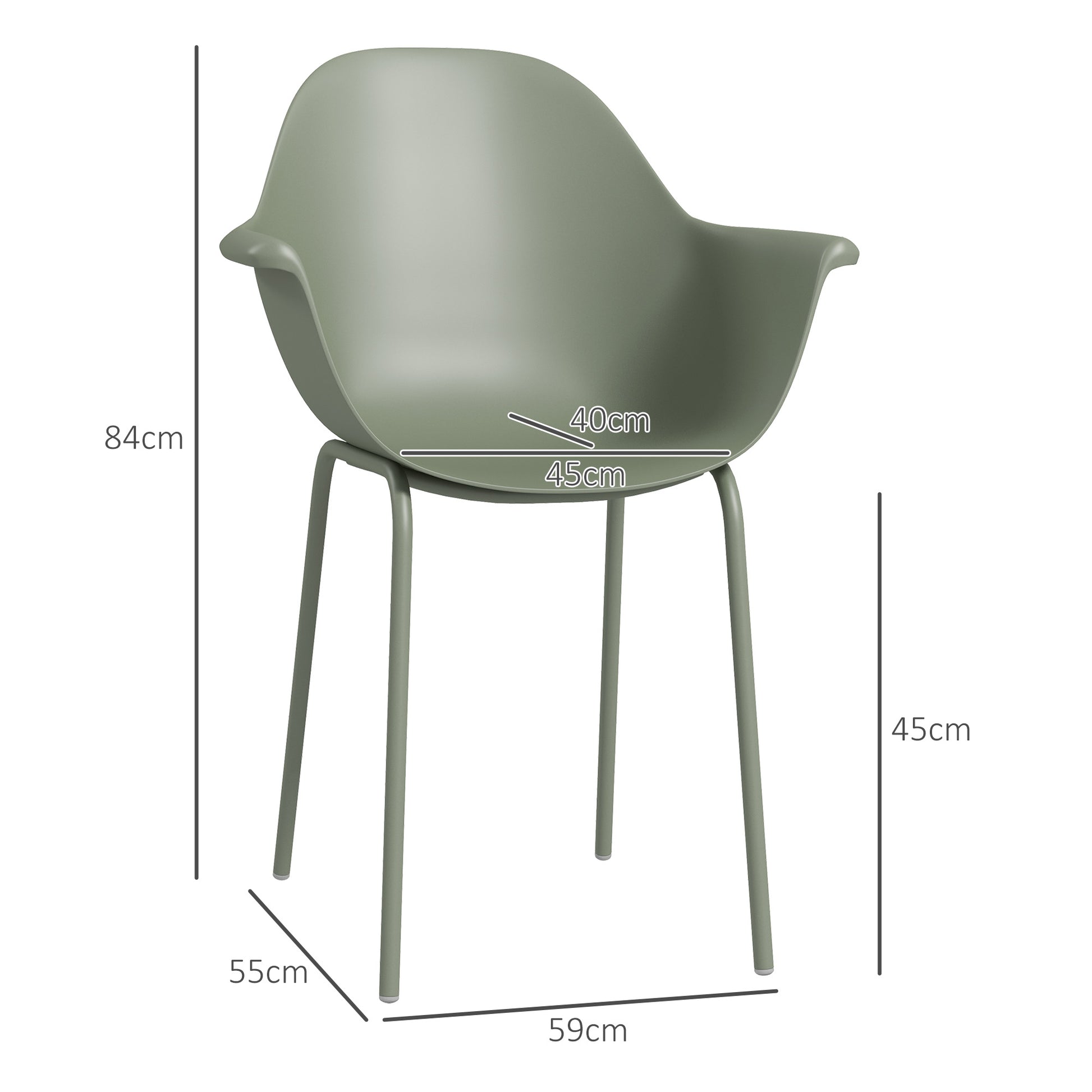 Garden Chair Set of 4 Weatherproof Plastic Garden Chairs with Armrests Backrest Patio Chair Supports up to 120 kg Patio Furniture for Backyard, Garden, Balcony Green