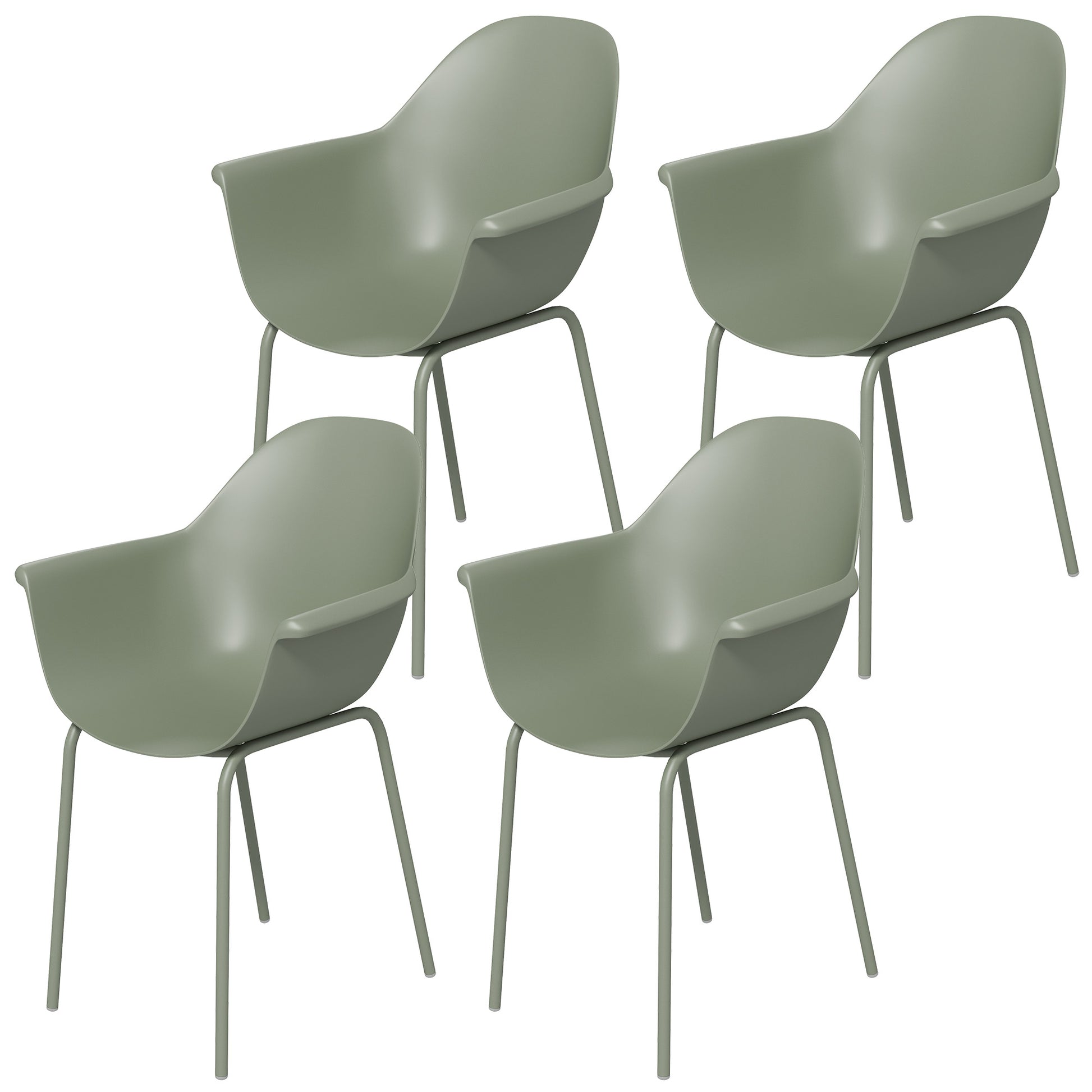 Garden Chair Set of 4 Weatherproof Plastic Garden Chairs with Armrests Backrest Patio Chair Supports up to 120 kg Patio Furniture for Backyard, Garden, Balcony Green