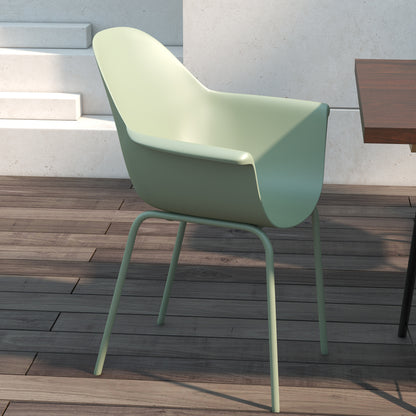 Garden Chair Set of 4 Weatherproof Plastic Garden Chairs with Armrests Backrest Patio Chair Supports up to 120 kg Patio Furniture for Backyard, Garden, Balcony Green