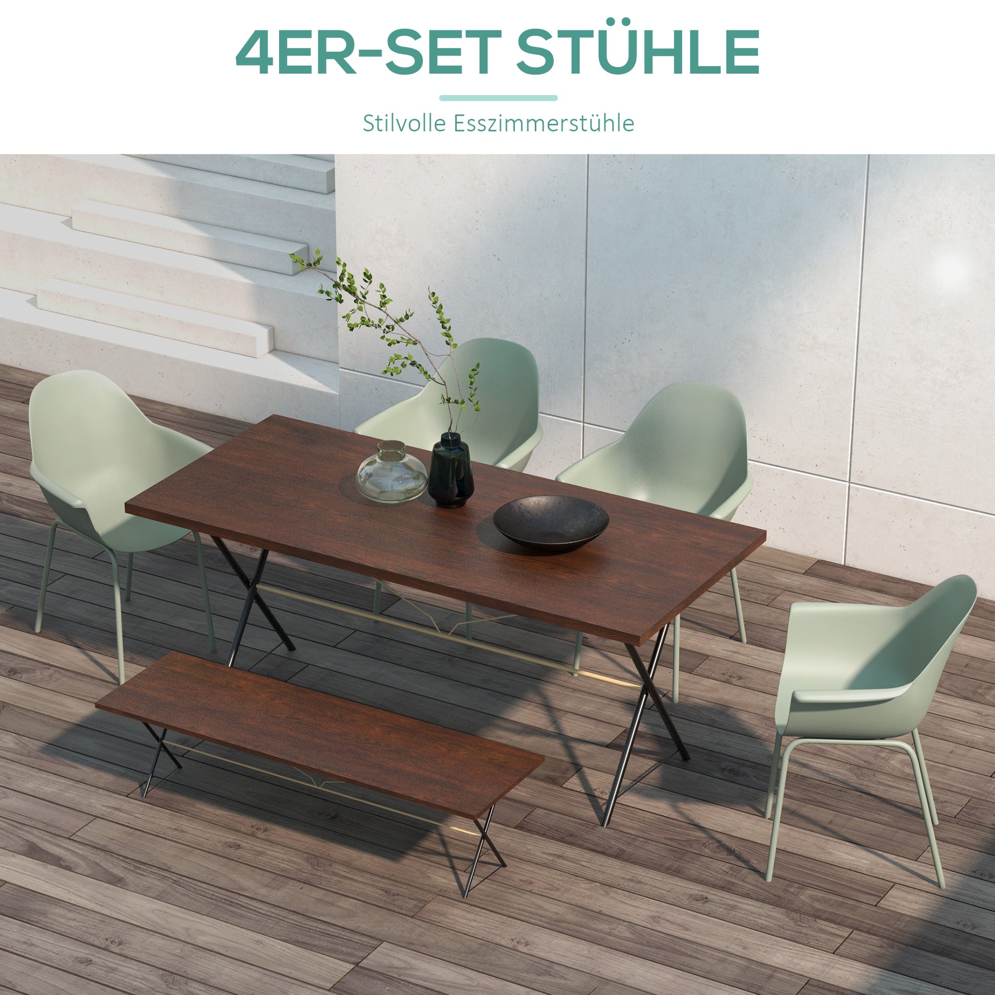 Garden Chair Set of 4 Weatherproof Plastic Garden Chairs with Armrests Backrest Patio Chair Supports up to 120 kg Patio Furniture for Backyard, Garden, Balcony Green