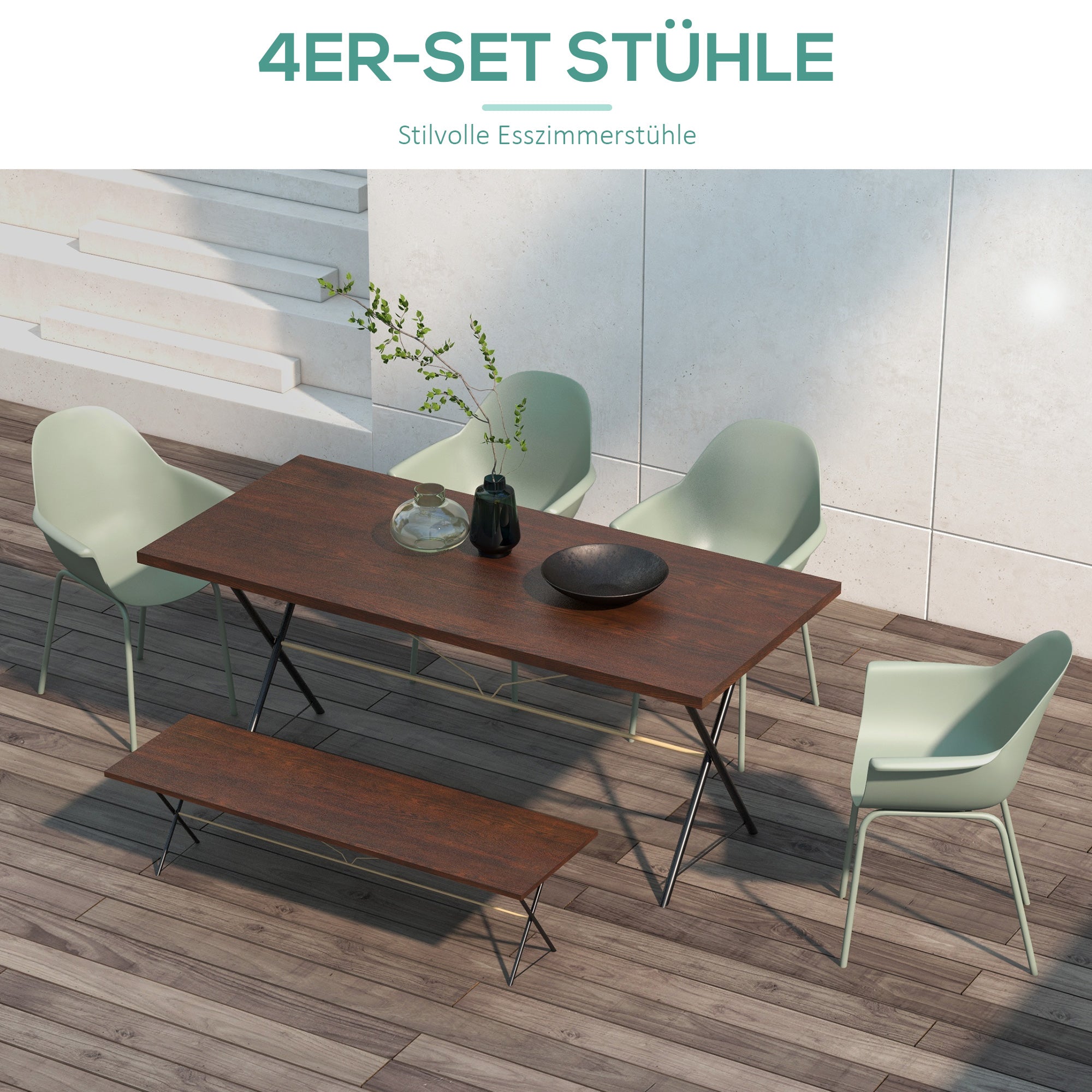 Garden Chair Set of 4 Weatherproof Plastic Garden Chairs with Armrests Backrest Patio Chair Supports up to 120 kg Patio Furniture for Backyard, Garden, Balcony Green