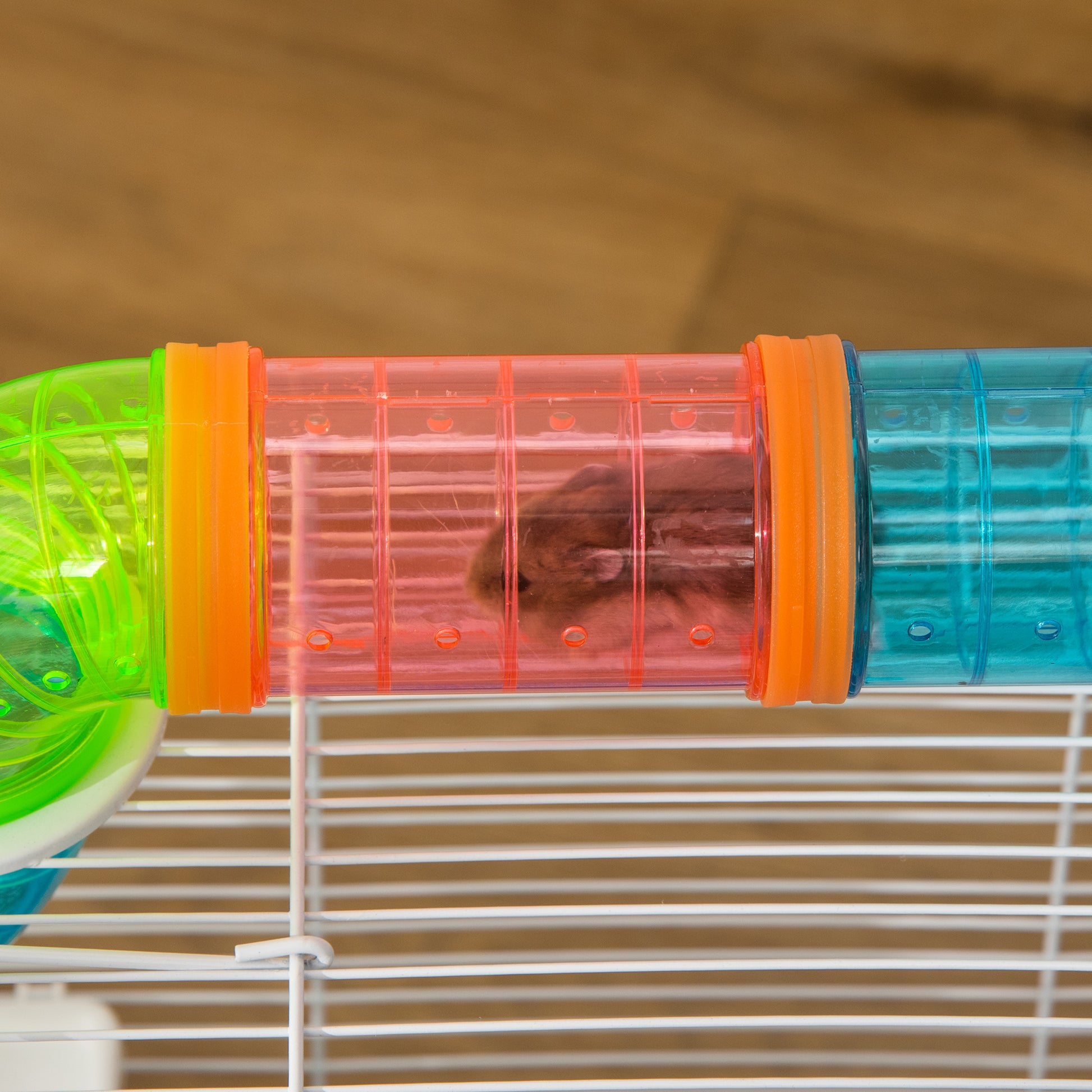 3-Level Hamster Cage, House for Small Hamsters with Tubes, House, Water Tank, and Hamster Wheel, 59x36x47 cm, Blue and White