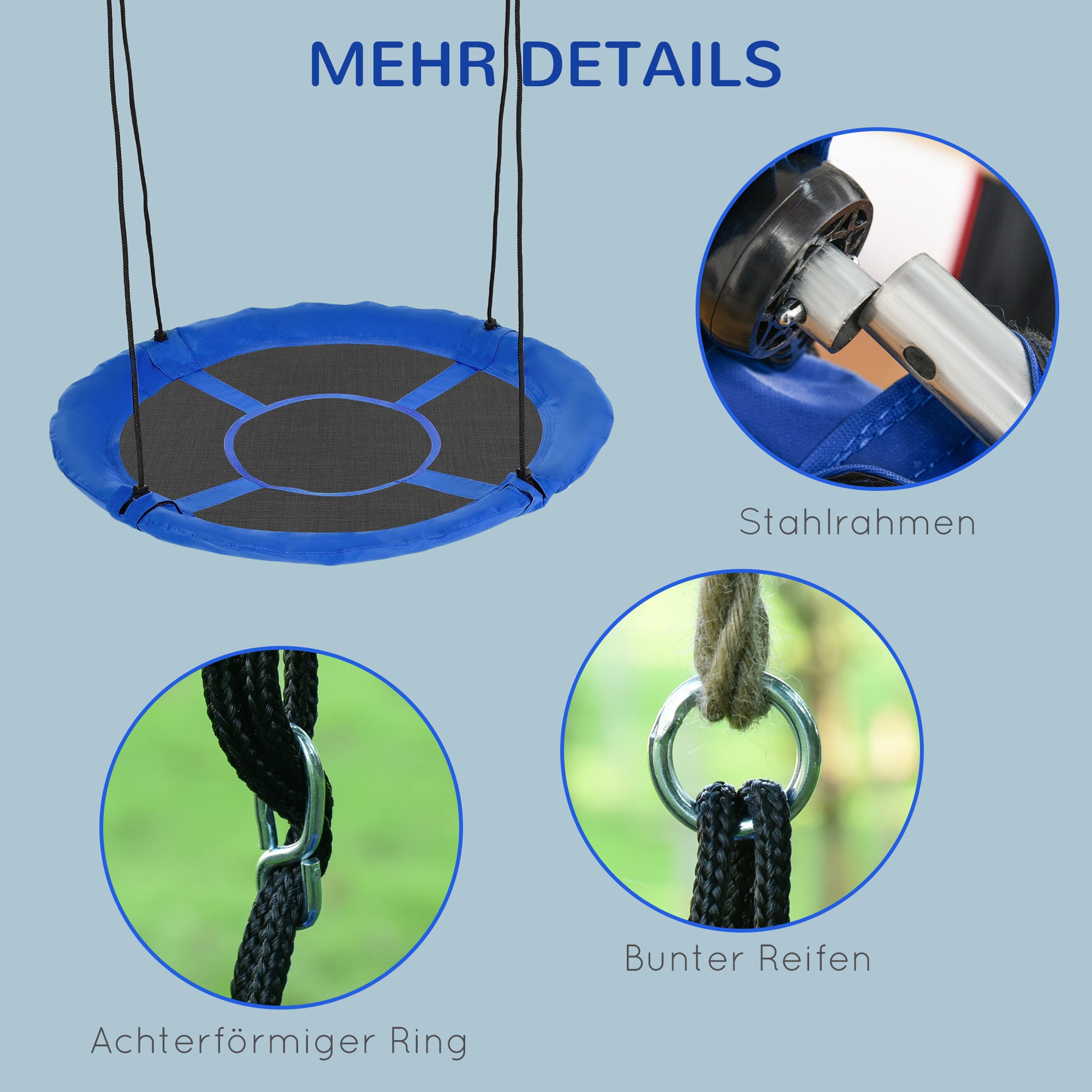 Nest Swing Ø110 cm, Hanging Swing up to 100 kg, Adjustable Children's Swing, Children's Garden Swing Disc Swing for 3-12 Years Children, Blue