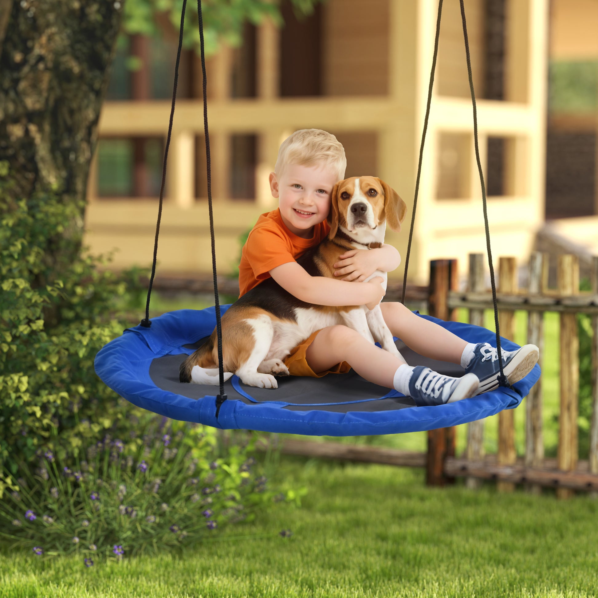 Nest Swing Ø110 cm, Hanging Swing up to 100 kg, Adjustable Children's Swing, Children's Garden Swing Disc Swing for 3-12 Years Children, Blue
