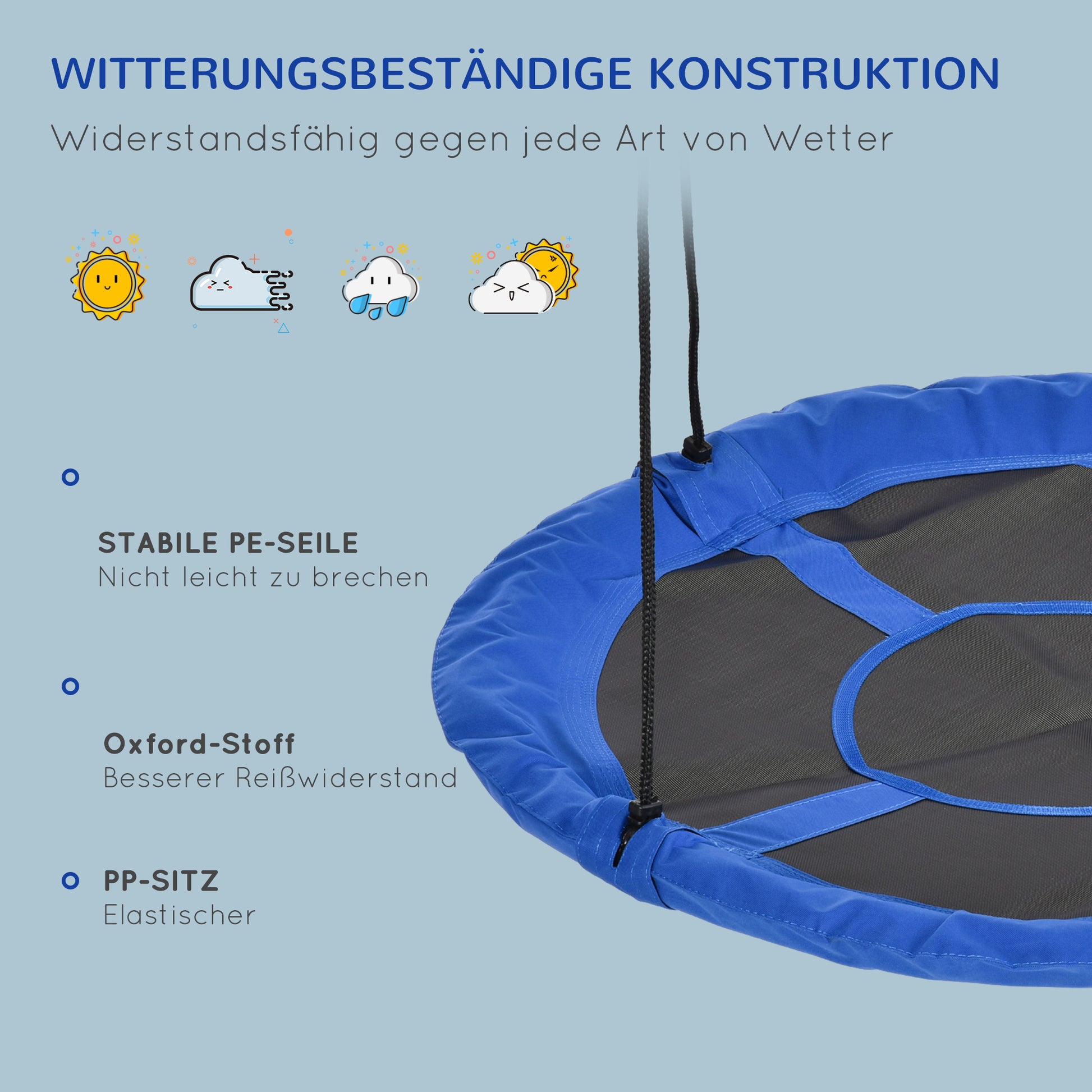 Nest Swing Ø110 cm, Hanging Swing up to 100 kg, Adjustable Children's Swing, Children's Garden Swing Disc Swing for 3-12 Years Children, Blue