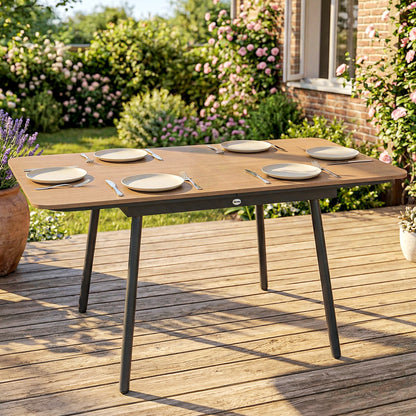 55.1 x 31.5 in Outdoor Dining Table for 6 – Weather-Resistant WPC Wood-Look Top, Rust-Resistant Metal Frame, Adjustable Feet, Rectangular Patio/Balcony Table (Teak)