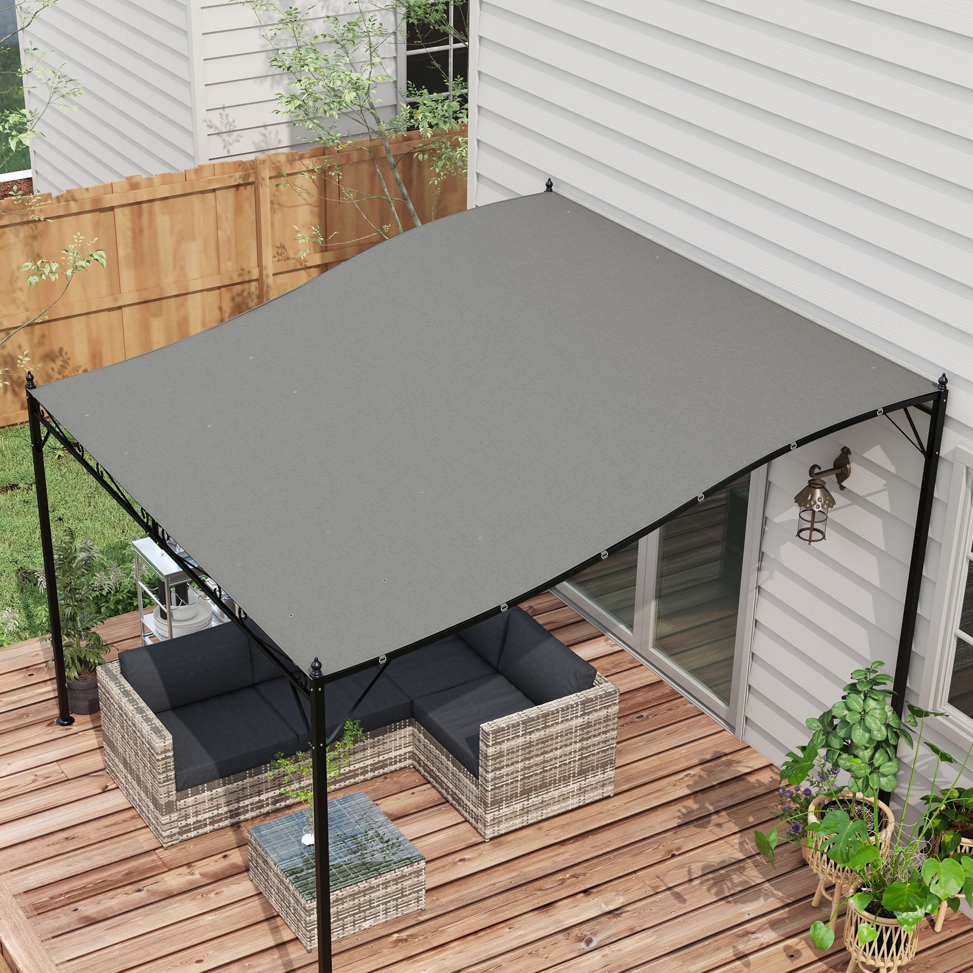 Replacement Canopy for Garden Pergola 3x3 m with 16 Drainage Holes, Hooks and Rings, Polyester Gazebo Pergola Cover, Dark Grey