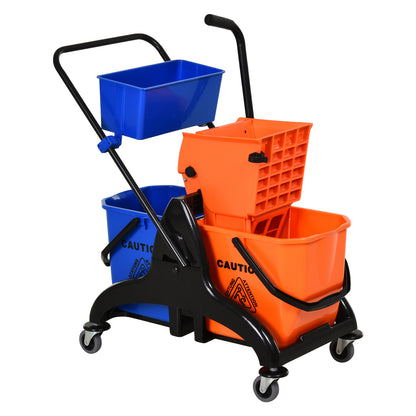 Cleaning Cart 26 Liters Mop Bucket with Press, Household Cart with Wheels Orange