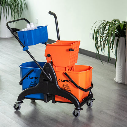 Cleaning Cart 26 Liters Mop Bucket with Press, Household Cart with Wheels Orange