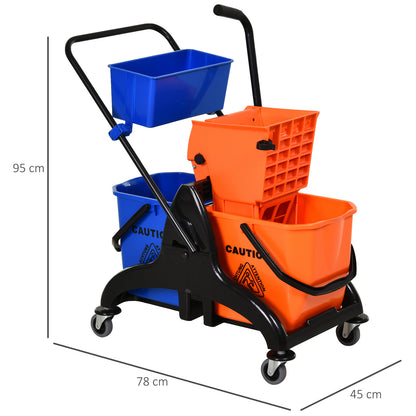 Cleaning Cart 26 Liters Mop Bucket with Press, Household Cart with Wheels Orange