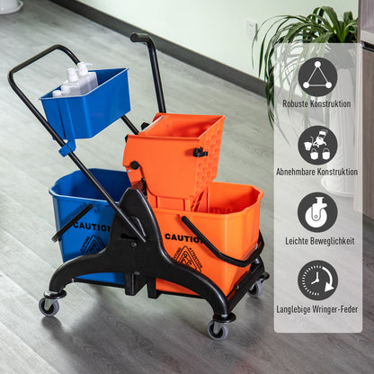 Cleaning Cart 26 Liters Mop Bucket with Press, Household Cart with Wheels Orange