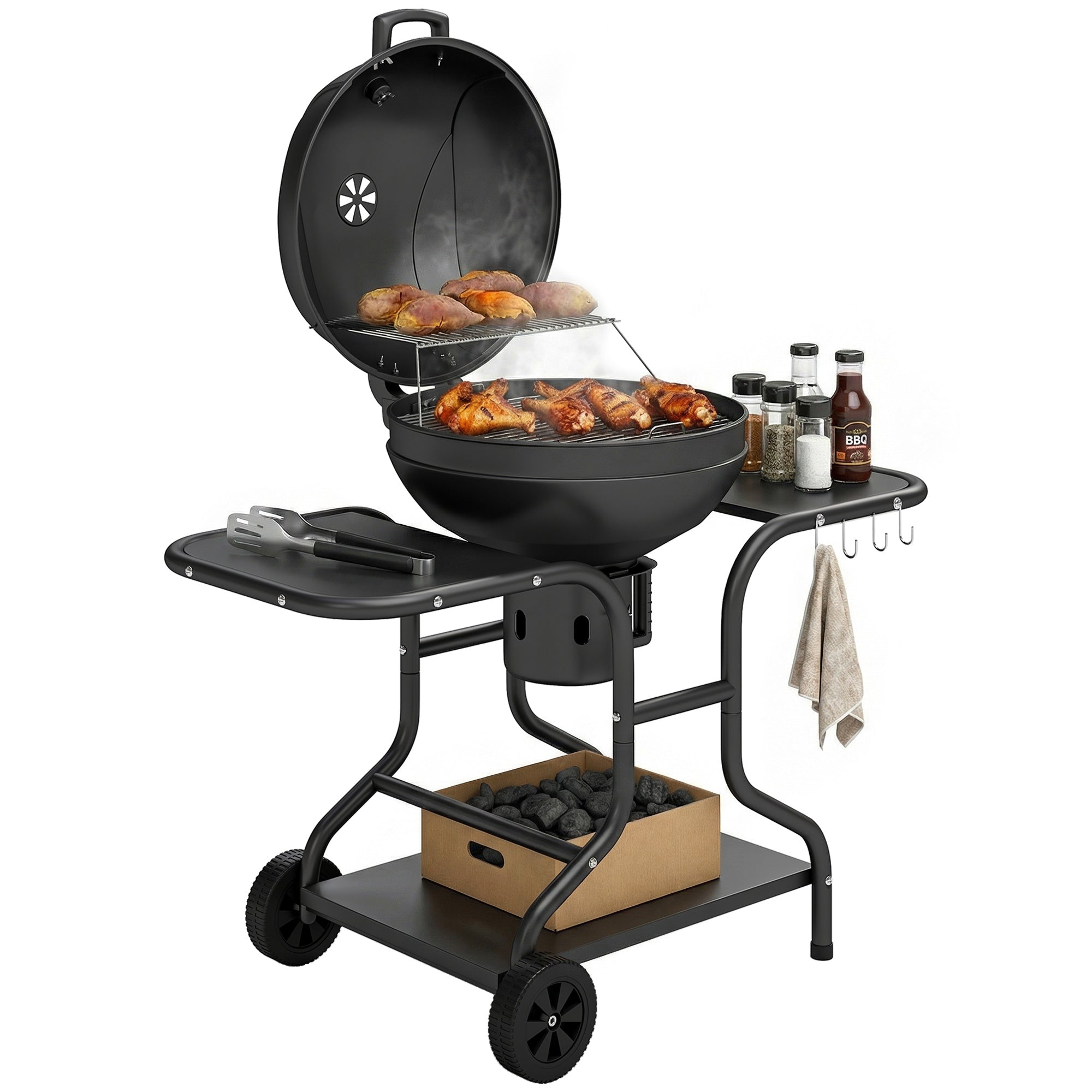 Charcoal Kettle Grill with Side Tables, Lid Thermometer & Wheels — 50.8 x 25.0 x 41.9 in (129 x 63.5 x 106.5 cm)