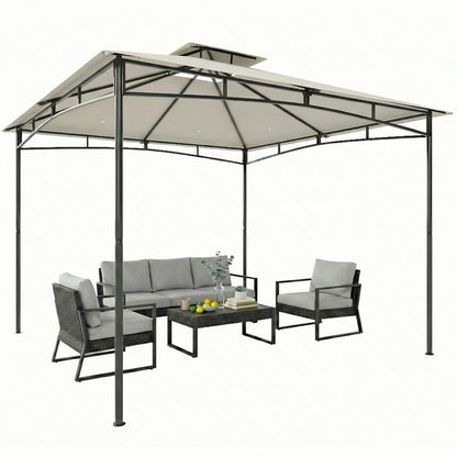 10 ft x 10 ft Waterproof Garden Gazebo — Double Roof, Retractable Top Frame, UPF 50+, Cream White