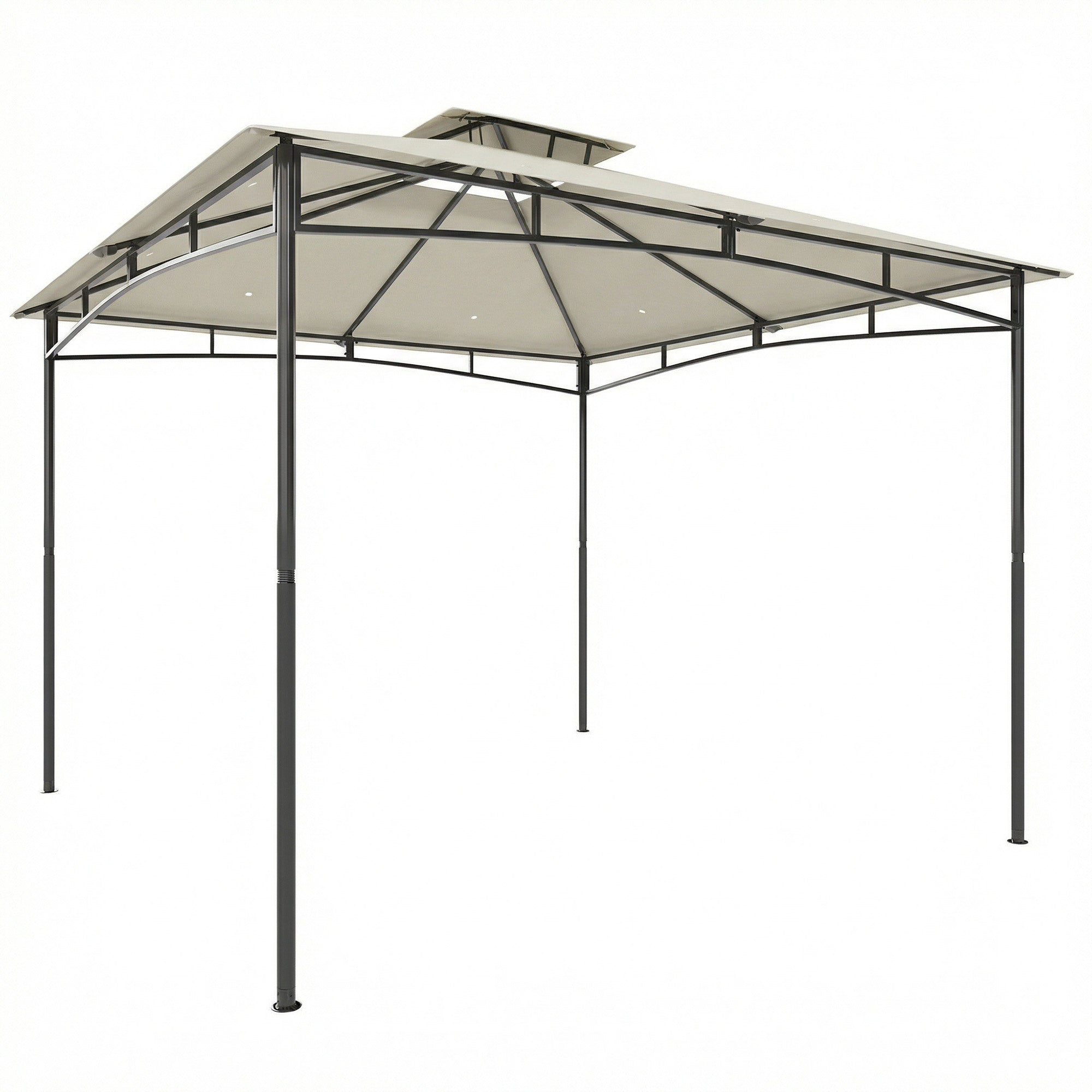 10 ft x 10 ft Waterproof Garden Gazebo — Double Roof, Retractable Top Frame, UPF 50+, Cream White