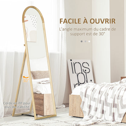 Wooden Floor Mirror in rectangular round shape with Scandinavian Style for Entryway, Bedroom, Dressing room, Dimensions 148L x 41W cm