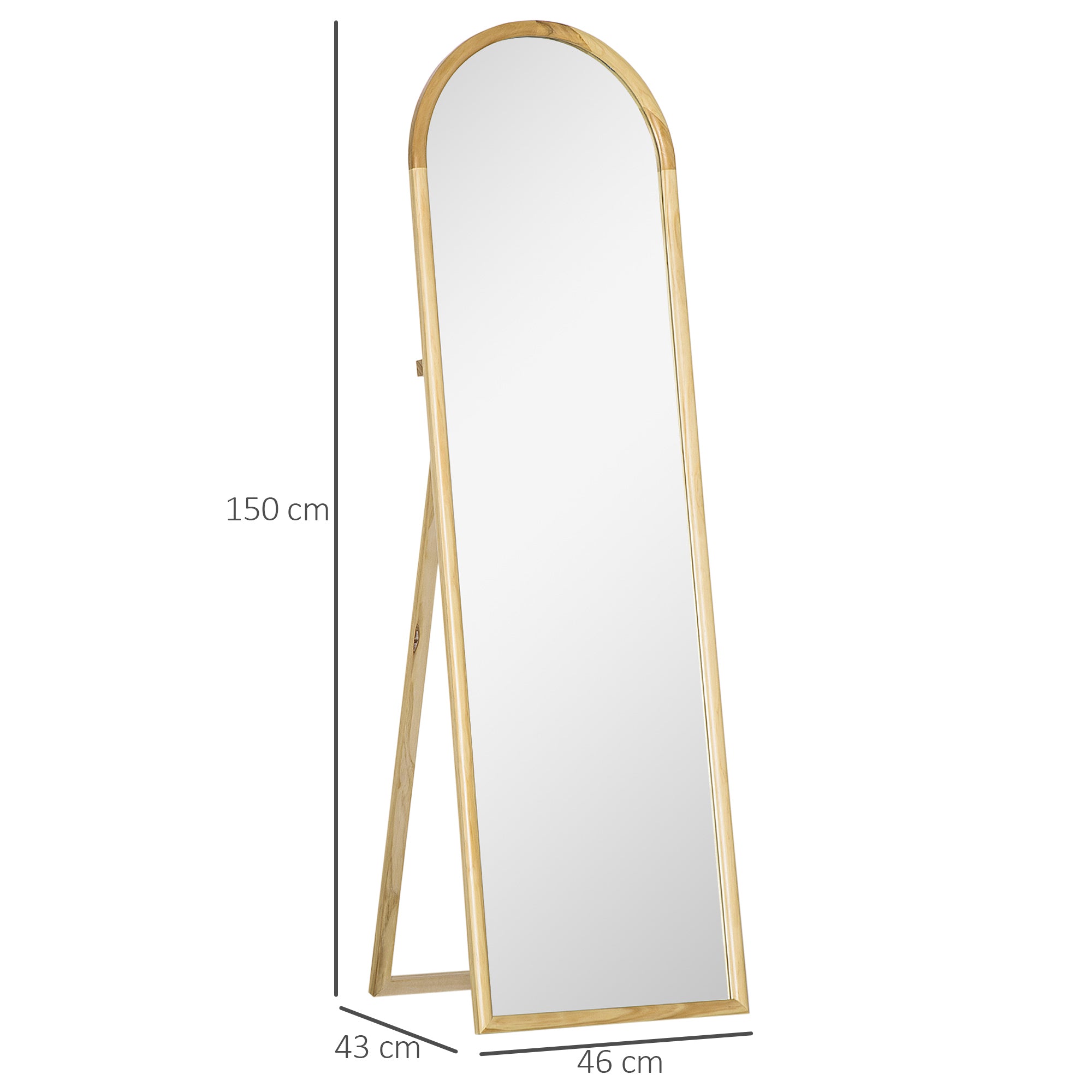 Wooden Floor Mirror in rectangular round shape with Scandinavian Style for Entryway, Bedroom, Dressing room, Dimensions 148L x 41W cm