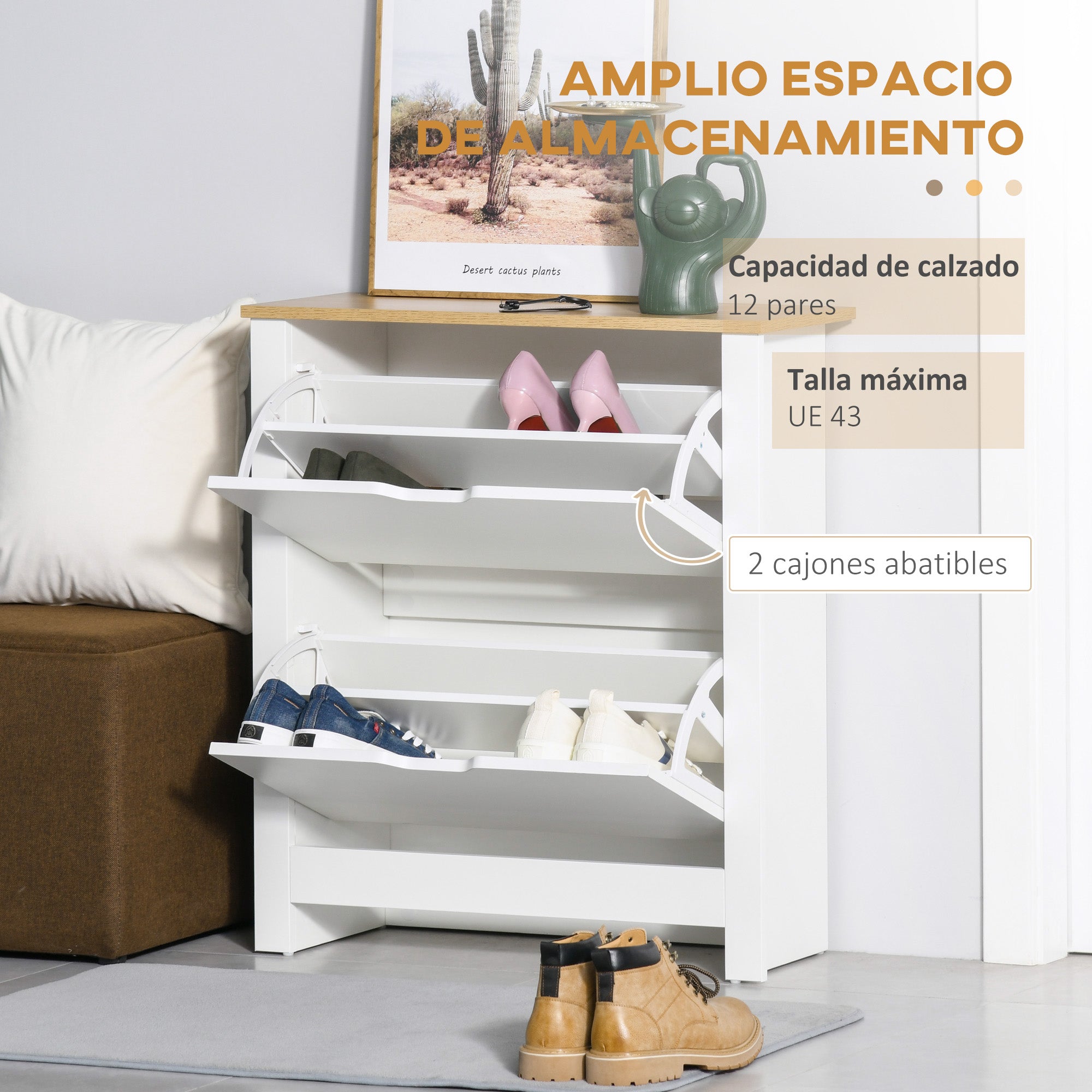 Modern Shoe Cabinet Entryway Shoe Rack for 12 Pairs of Shoes with Flip-Down Drawers and Adjustable Shelves Narrow Shoe Storage for Hallway 72x26x80 cm White