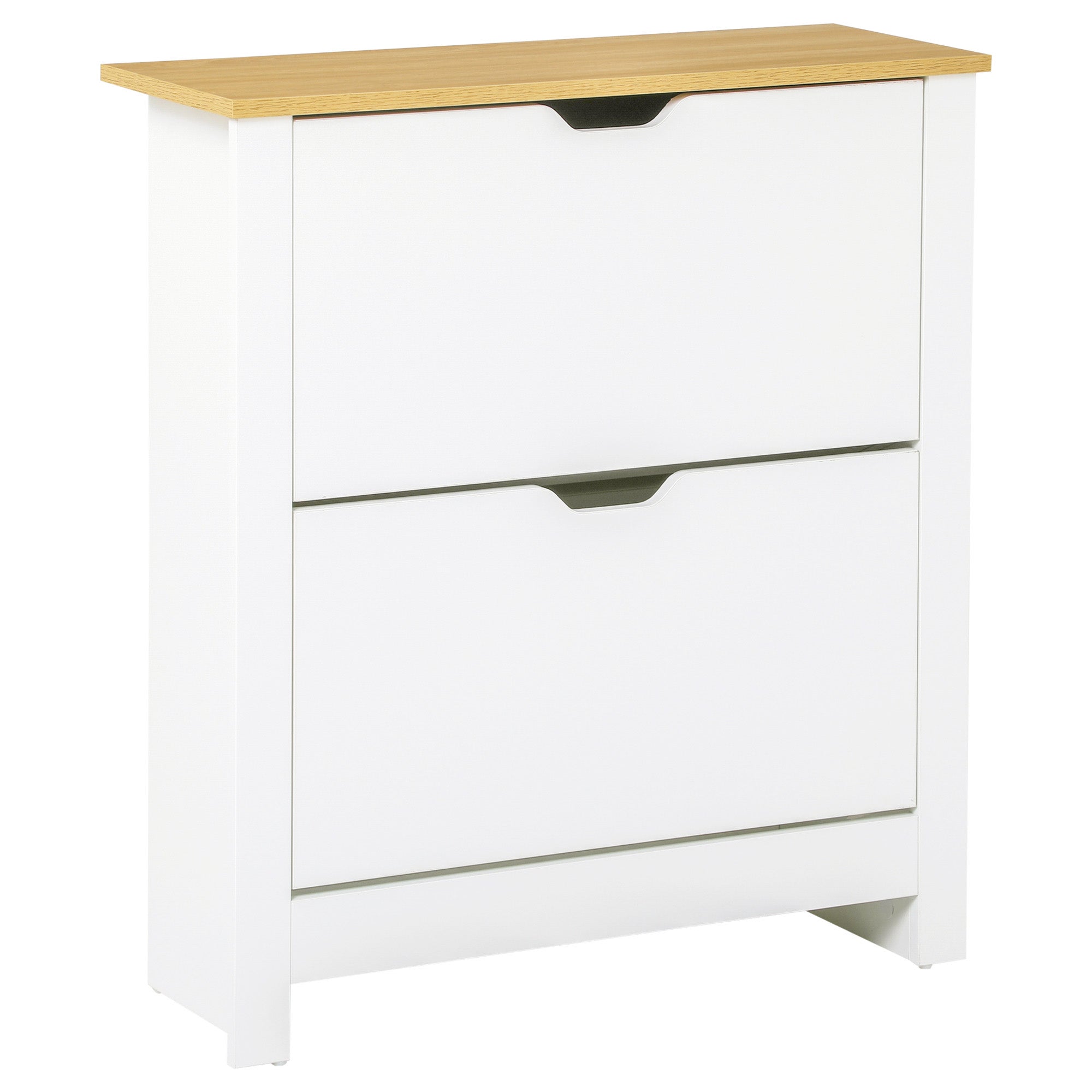 Modern Shoe Cabinet Entryway Shoe Rack for 12 Pairs of Shoes with Flip-Down Drawers and Adjustable Shelves Narrow Shoe Storage for Hallway 72x26x80 cm White