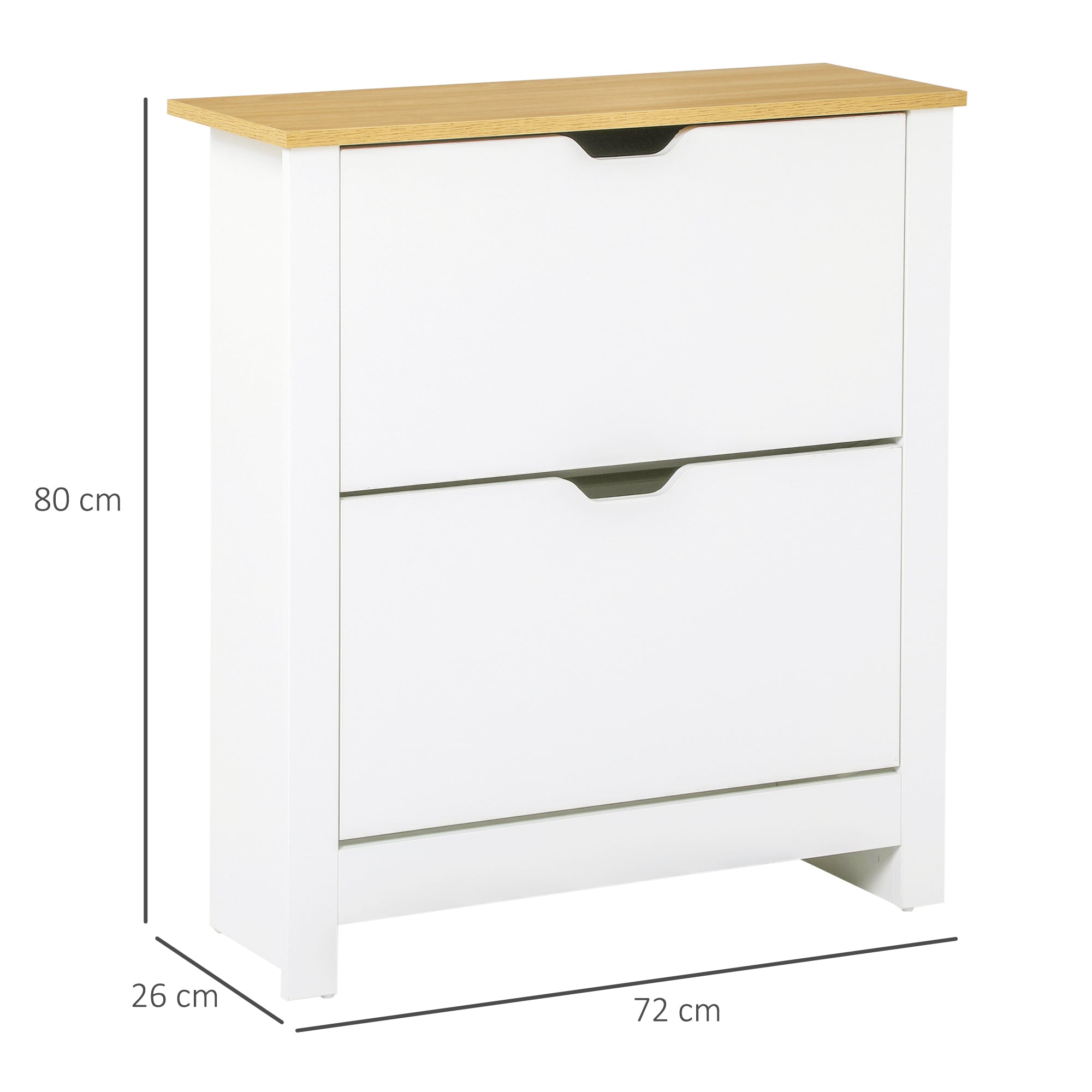Modern Shoe Cabinet Entryway Shoe Rack for 12 Pairs of Shoes with Flip-Down Drawers and Adjustable Shelves Narrow Shoe Storage for Hallway 72x26x80 cm White