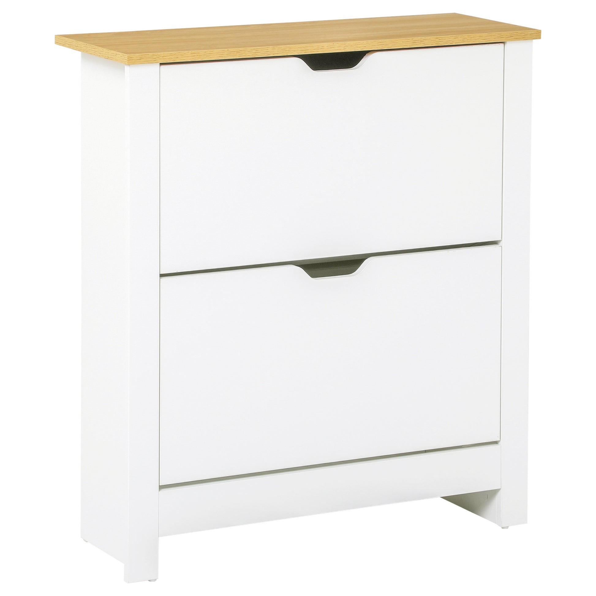 Modern Shoe Cabinet Entryway Shoe Rack for 12 Pairs of Shoes with Flip-Down Drawers and Adjustable Shelves Narrow Shoe Storage for Hallway 72x26x80 cm White