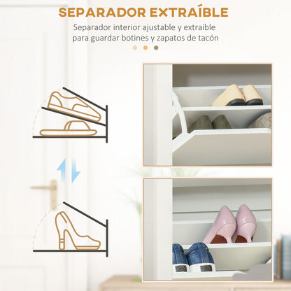Modern Shoe Cabinet Entryway Shoe Rack for 12 Pairs of Shoes with Flip-Down Drawers and Adjustable Shelves Narrow Shoe Storage for Hallway 72x26x80 cm White