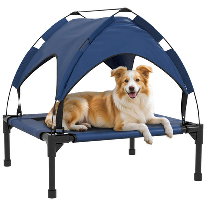 Elevated Dog Bed with Canopy, Pet Bed, Outdoor Dog Lounger with Roof, Breathable, for Small and Medium Dogs Dark Blue Oxford 76 x 61 x 69.5 cm