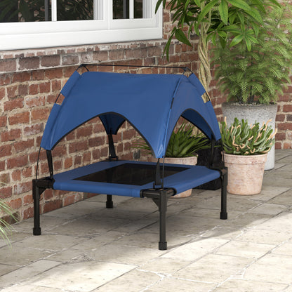 Elevated Dog Bed with Canopy, Pet Bed, Outdoor Dog Lounger with Roof, Breathable, for Small and Medium Dogs Dark Blue Oxford 76 x 61 x 69.5 cm