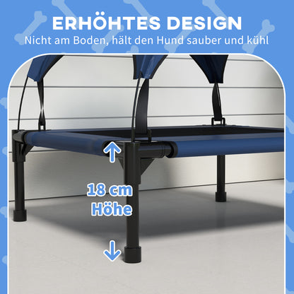 Elevated Dog Bed with Canopy, Pet Bed, Outdoor Dog Lounger with Roof, Breathable, for Small and Medium Dogs Dark Blue Oxford 76 x 61 x 69.5 cm