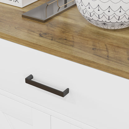 Kitchen Sideboard with 2 Drawers and 2 Cabinets, Rustic Style Buffet with Adjustable Shelves for Living Room and Dining Room, White