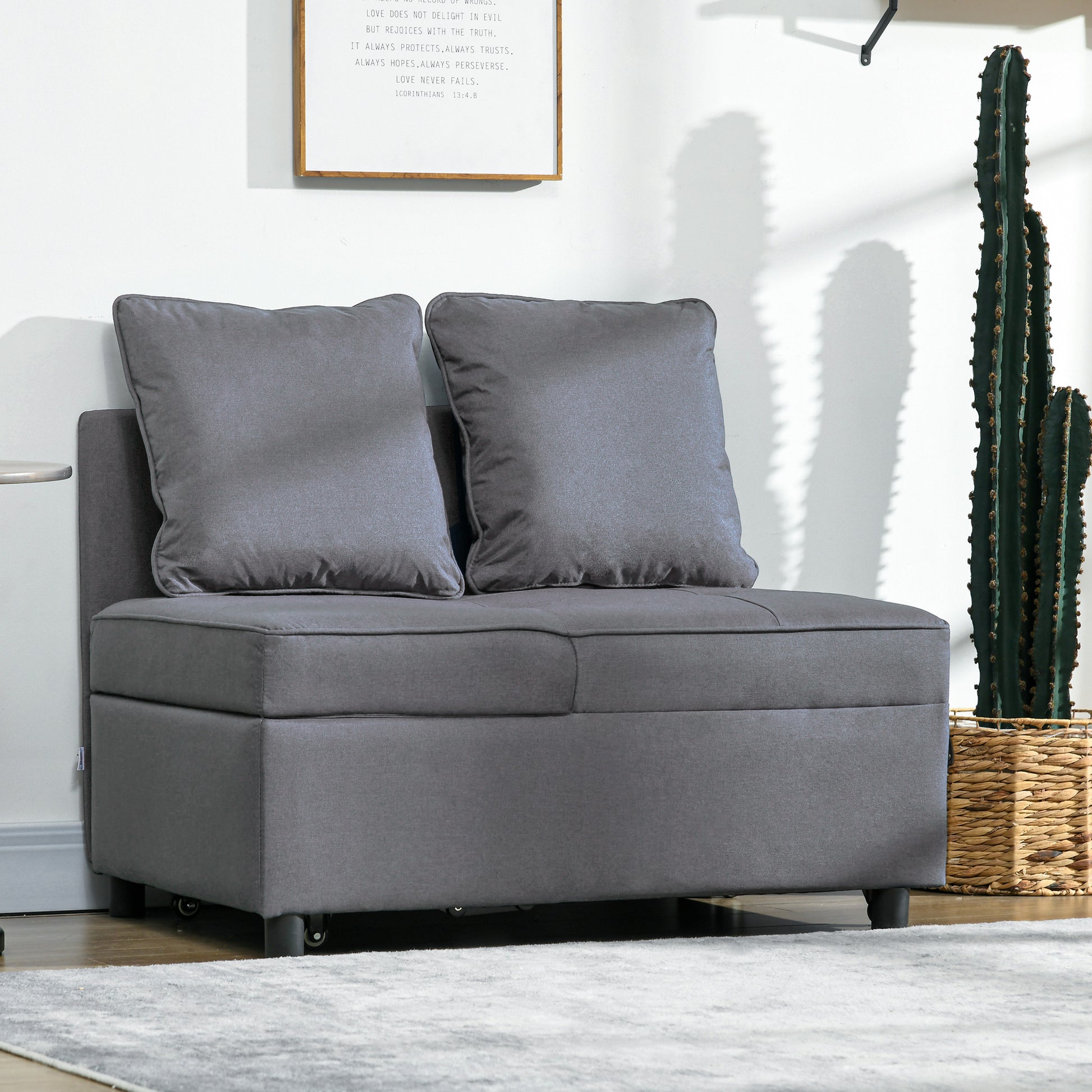 Sleeper Chair 3-in-1 Pull-Out Sofa Bed with Bed Function 2 Seater Sofa with Adjustable Backrest, Side Pocket, Cushion, Casters, up to 300 kg, for small space Dark Gray
