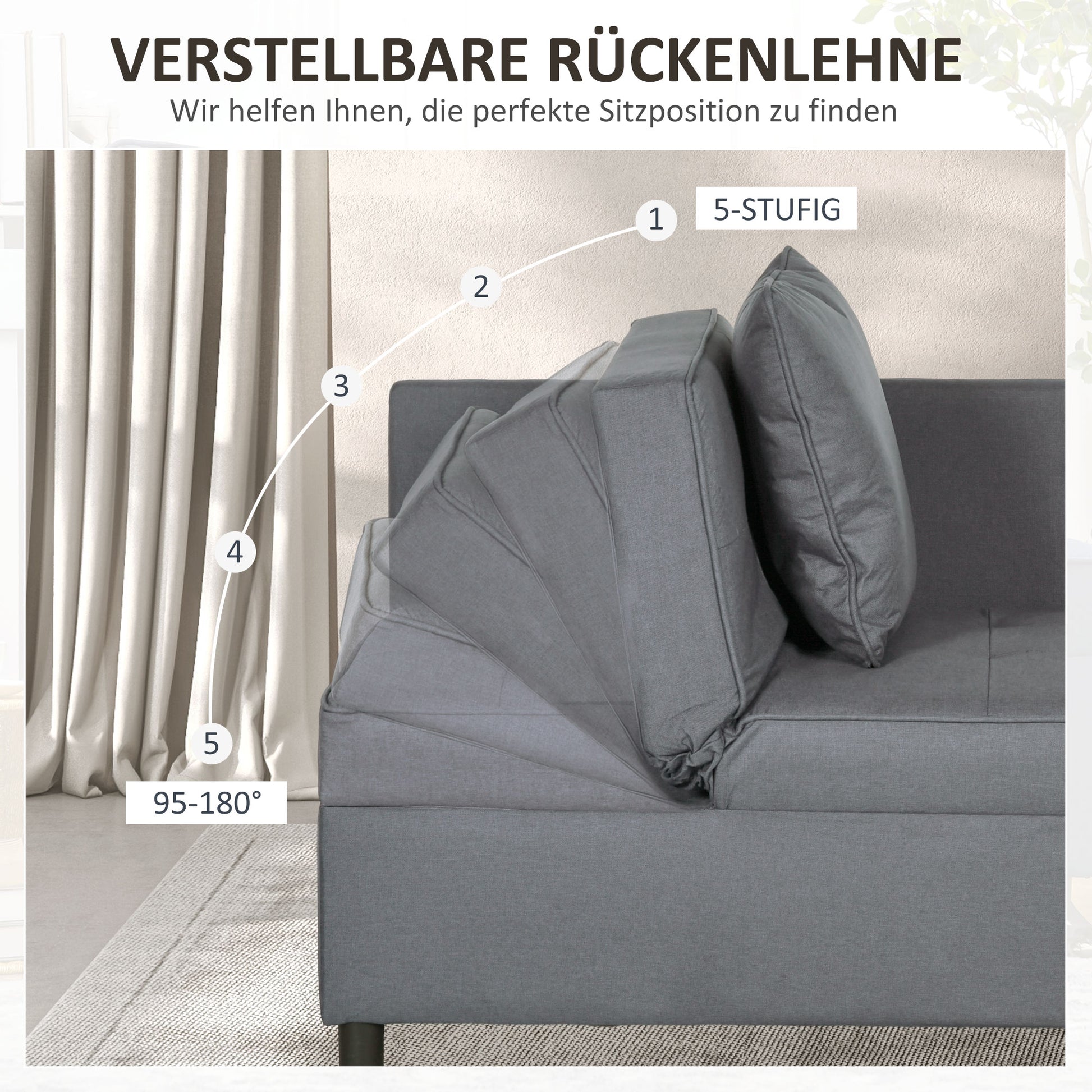 Sleeper Chair 3-in-1 Pull-Out Sofa Bed with Bed Function 2 Seater Sofa with Adjustable Backrest, Side Pocket, Cushion, Casters, up to 300 kg, for small space Dark Gray