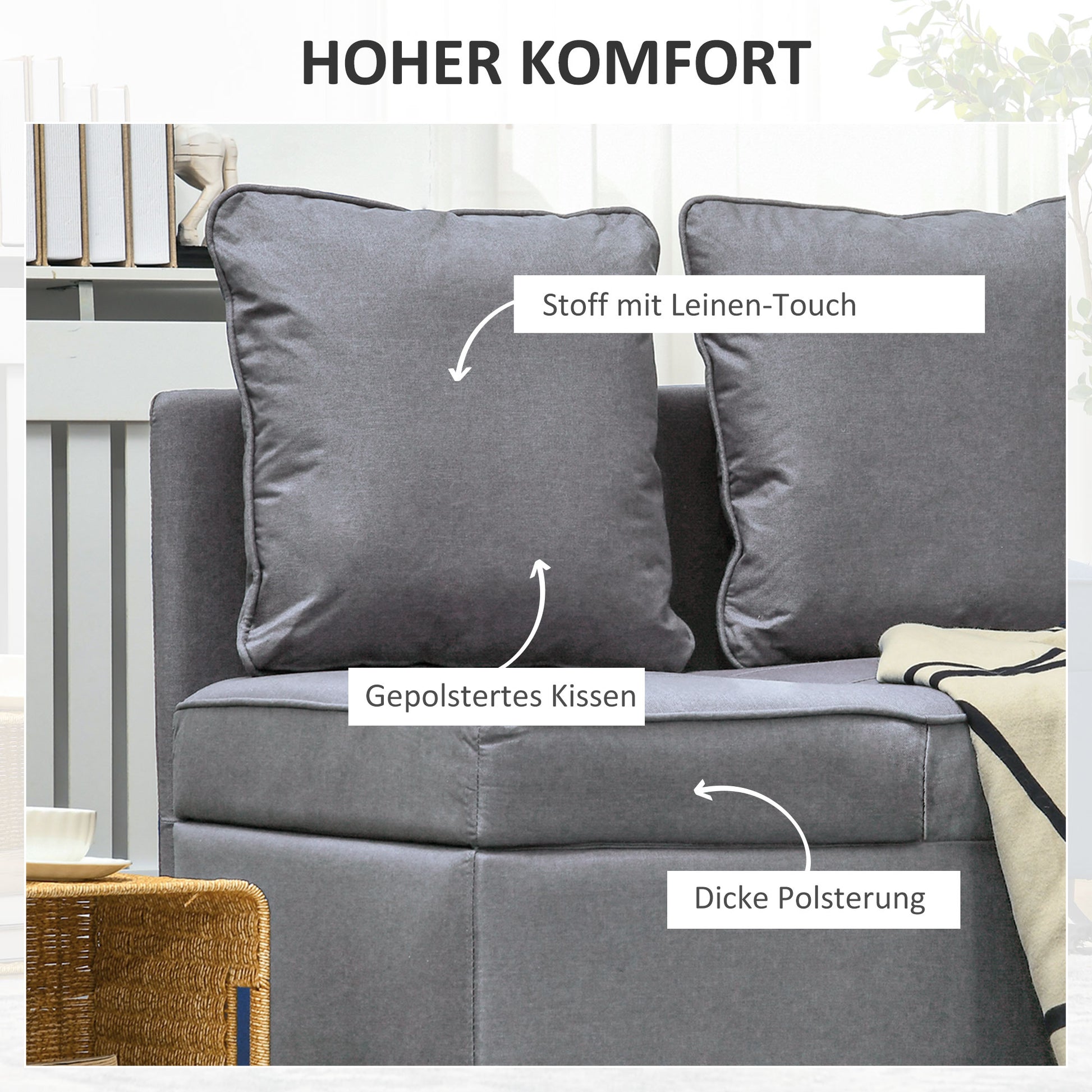 Sleeper Chair 3-in-1 Pull-Out Sofa Bed with Bed Function 2 Seater Sofa with Adjustable Backrest, Side Pocket, Cushion, Casters, up to 300 kg, for small space Dark Gray